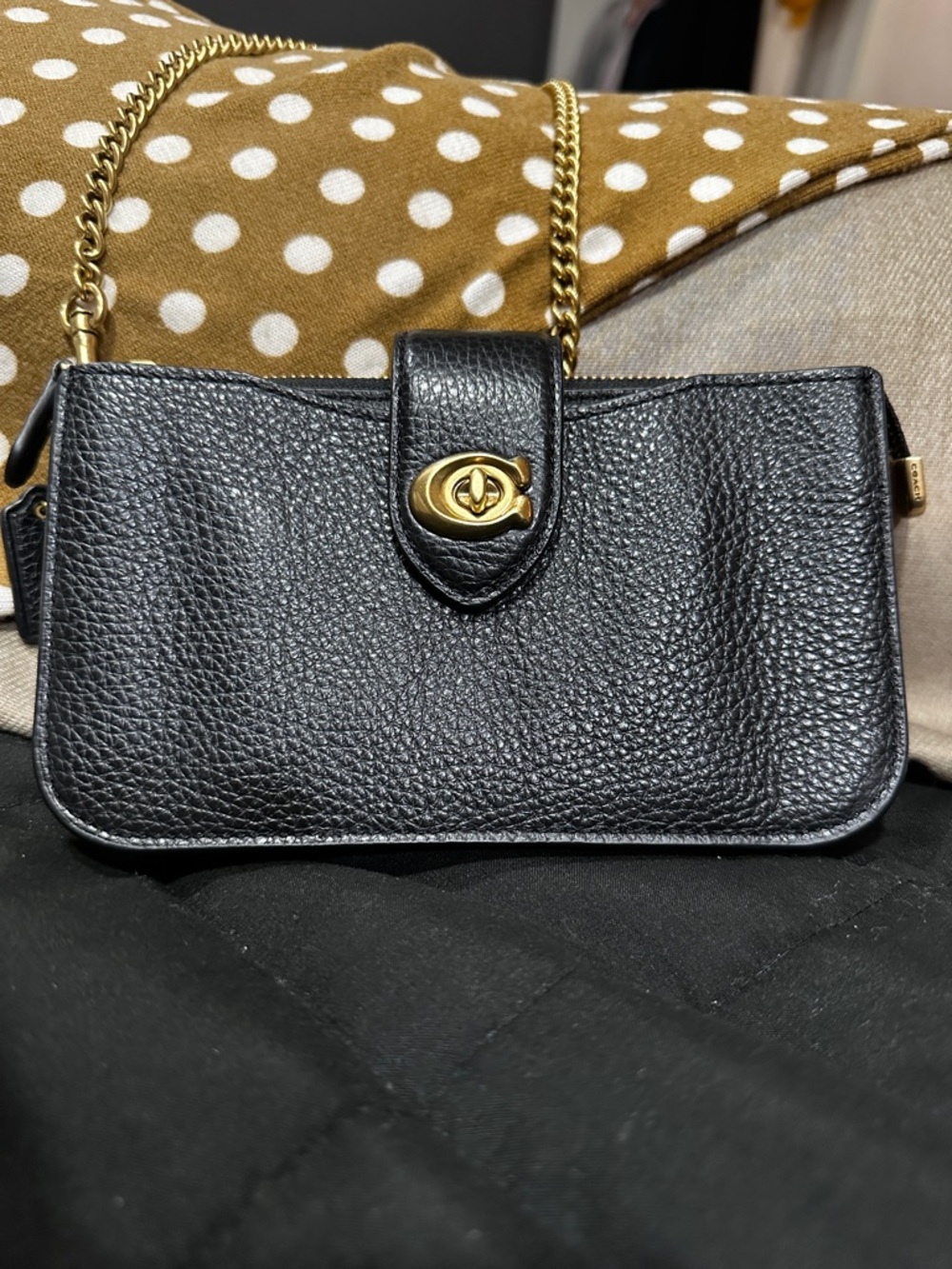 Coach Black Pebbled Leather Turnlock Chain Crossbody